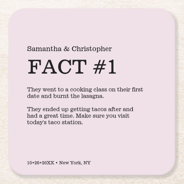 Dusty Rose Wedding Custom Fun Fact  Square Paper Coaster (Front)