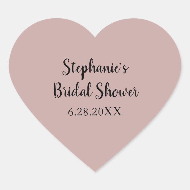 Dusty Rose Wedding Custom Light Pink Bridal Shower Heart Sticker (Front)
