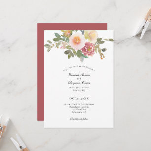 Dusty Rose Wedding Elegant Floral Modern Script In Invitation