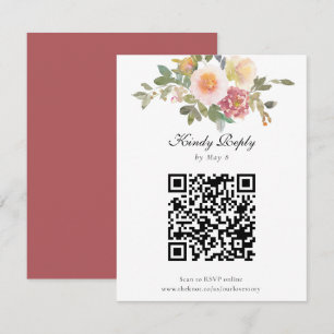 Dusty Rose Wedding Elegant Floral QR Code Online RSVP Card