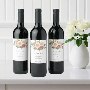 Dusty Rose Wedding Elegant Floral Script Thank you Wine Label