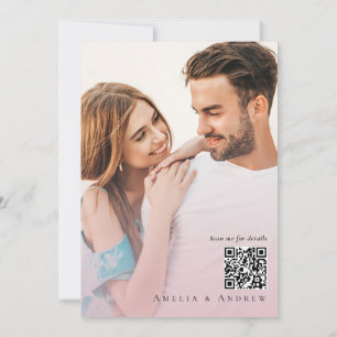 Dusty Rose Wedding Invitation Photo QR Code