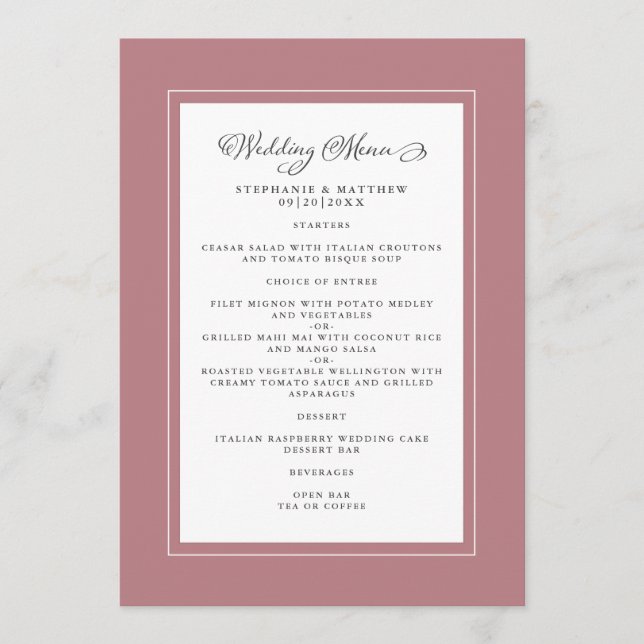 Dusty Rose Wedding Modern Chic Borders Menu (Front)