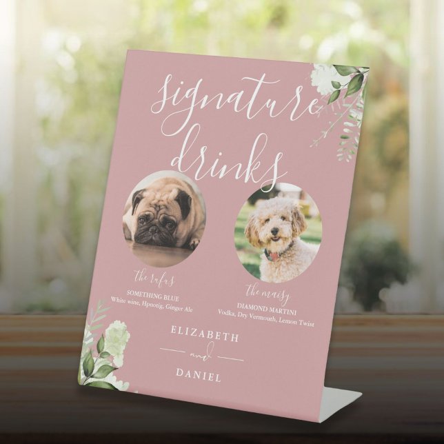 Dusty Rose Wedding Pet Dog Signature Drinks Pedestal Sign (Dusty Rose Wedding Pet Dog Signature Drinks Pedestal Sign)