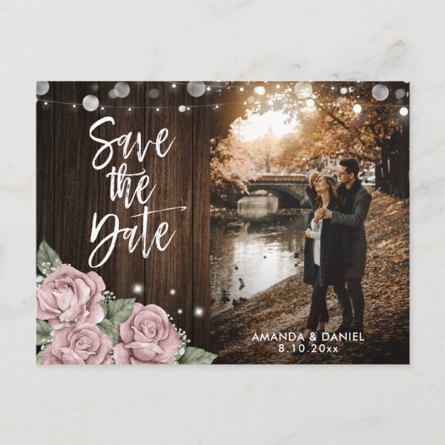Dusty Rose Wedding Photo Save The Date Announcement Postcard (Front)