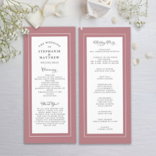 Dusty Rose Wedding Service Ceremony Elegant Programme