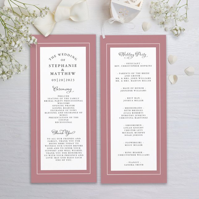 Dusty Rose Wedding Service Ceremony Elegant Programme (Creator Uploaded)