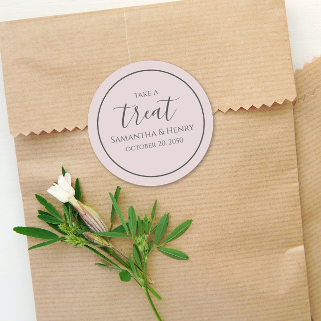 Dusty Rose Wedding Simple Calligraphy Script Treat Classic Round Sticker (Creator Uploaded)