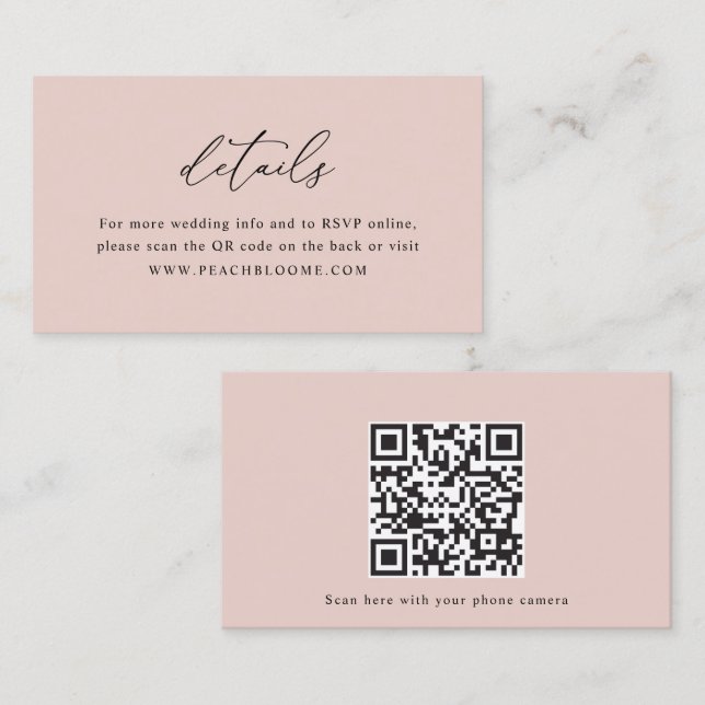 Dusty Rose Wedding Website QR Code Details Card (Front/Back)