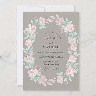Dusty Rose Whimsical Floral Wedding Invitation