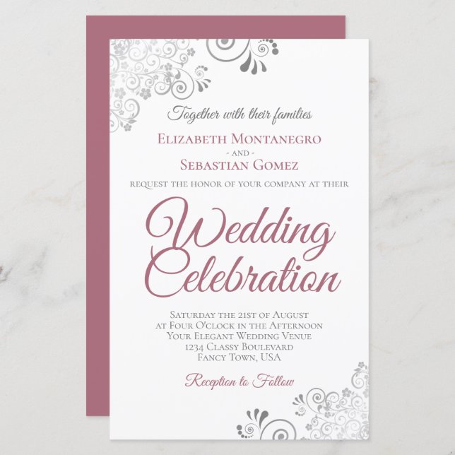 Dusty Rose & White BUDGET Wedding Invite Large (Front/Back)
