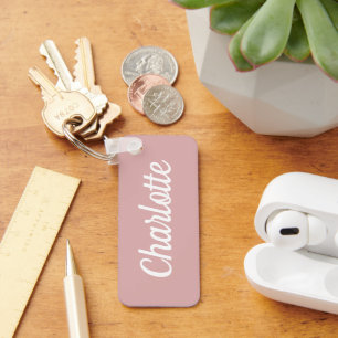 Dusty Rose & White Custom Name Key Ring
