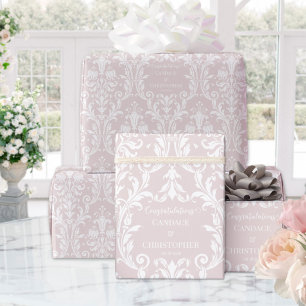 Dusty Rose White Damask Add Name & Congratulations Wrapping Paper