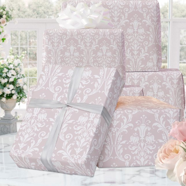 Dusty Rose White Damask Elegant Wedding Wrapping Paper (Creator Uploaded)