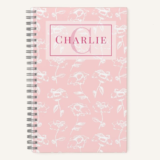 Dusty Rose White Floral, Custom Monogram Pet Notebook (Front)