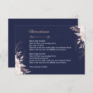Dusty Rose White Floral Navy Blue Directions Invitation