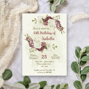 dusty rose white flowers botanical birthday invitation
