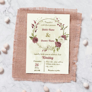 dusty rose white flowers botanical wedding invitation