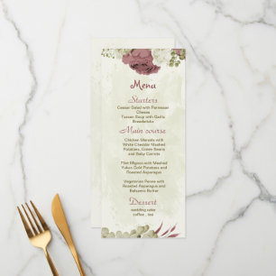 dusty rose white flowers botanical wedding menu