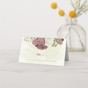dusty rose white flowers botanical wedding place card