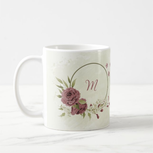 dusty rose white flowers  coffee mug (Left)