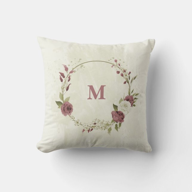 dusty rose white flowers cushion (Front)