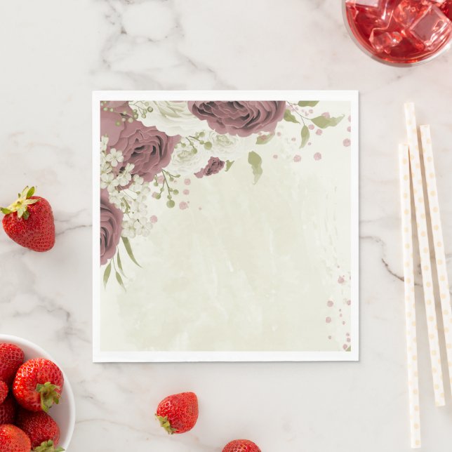 dusty rose white flowers  napkin (Insitu)