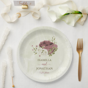 dusty rose white flowers  paper plate
