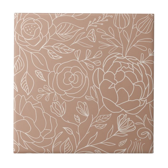 Dusty Rose White Flowers Seamless Kitchen Bath Tile (Front)