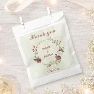 dusty rose white flowers wedding favour bags