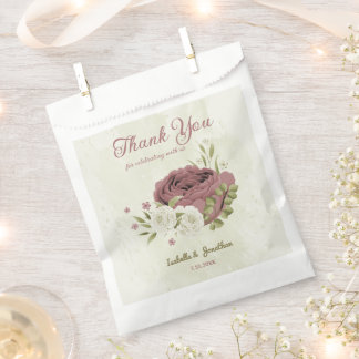 dusty rose white flowers wedding favour bags
