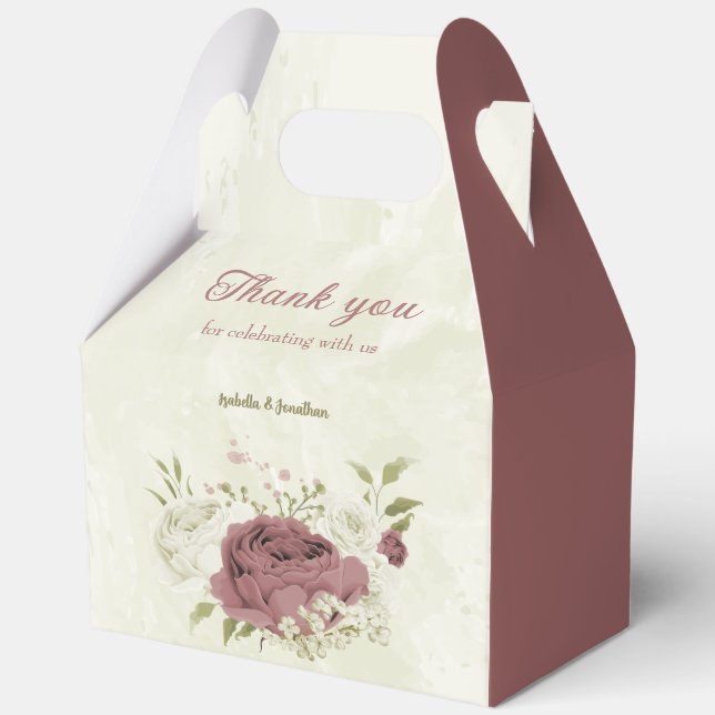 dusty rose white flowers wedding favour box (Front)