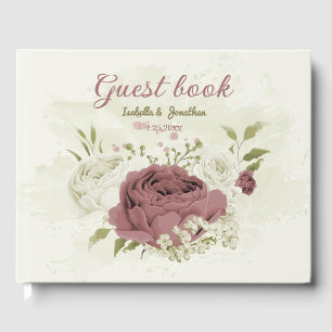dusty rose white flowers wedding guest book