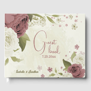 dusty rose white flowers wedding guest book