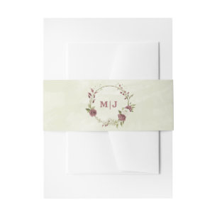 dusty rose white flowers wedding invitation belly band
