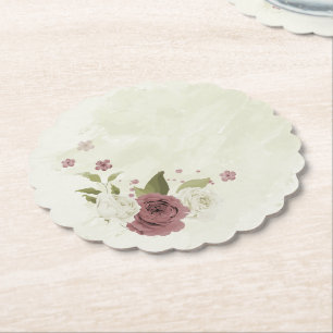 dusty rose white flowers wedding paper coaster