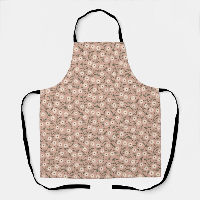 Dusty Rose White Modern Farmhouse Daisy Pattern Apron (Front)