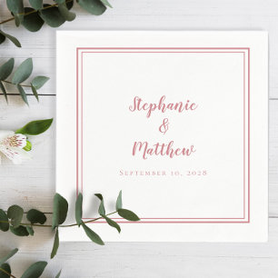 Dusty Rose & White Simple Modern Wedding Party Napkin