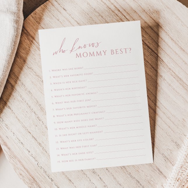 Dusty Rose Who Knows Mummy Baby Shower Game Card (Creator Uploaded)