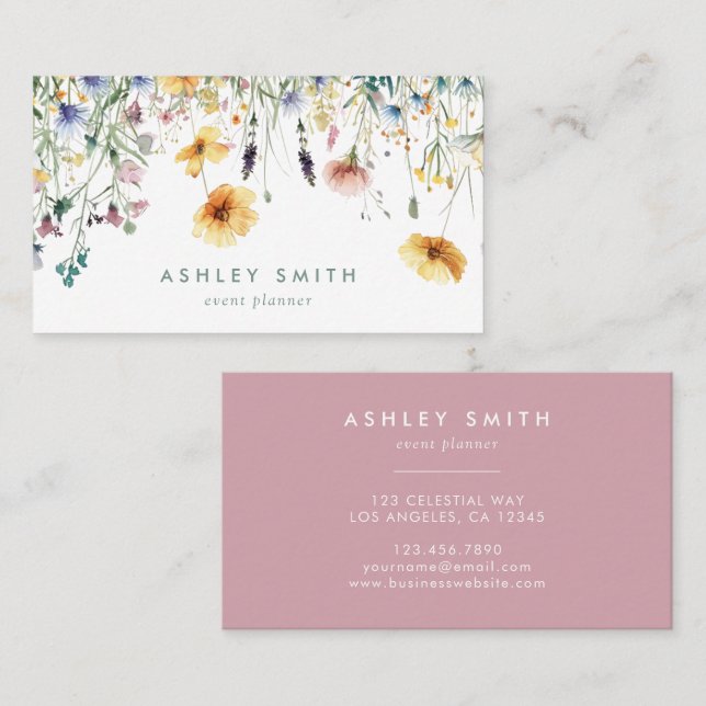 Dusty Rose Wildflower Business Card (Front/Back)
