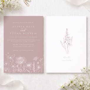 Dusty Rose Wildflower Line Art Wedding Invite