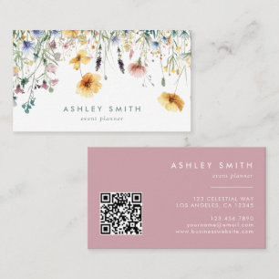 Dusty Rose Wildflower QR Code Business Card