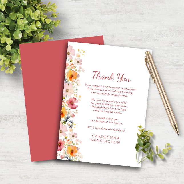 Dusty Rose Wildflower Sympathy Thank You (Dusty Rose Wildflower Sympathy Thank You Note Card)