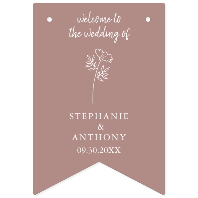 Dusty Rose Wildflower Wedding Bunting (First Flag)