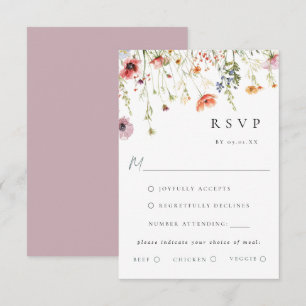 Dusty Rose Wildflower Wedding Meal Choice RSVP Card