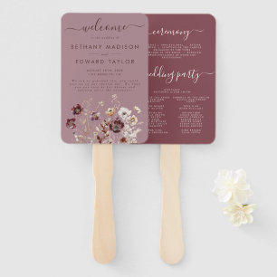 Dusty Rose Wildflower Wedding Program Hand Fan