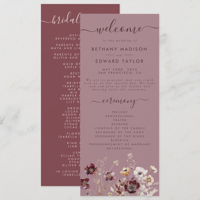 Dusty Rose Wildflower Wedding Programme (Front/Back)