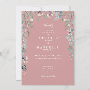 Dusty Rose Wildflowers Floral QR Code Wedding Invitation
