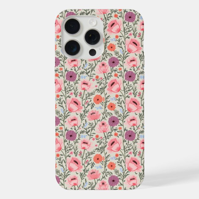Dusty Rose Wildflowers Watercolor iPhone Case (Back)