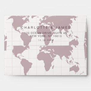 Dusty Rose World Map Destination Wedding Custom Envelope